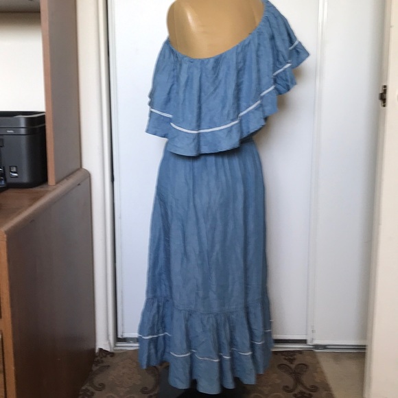 INC ruffled one shoulder chambray dress - Picture 3 of 3